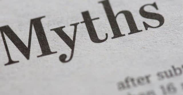 text with word myths on grey background with blurry print